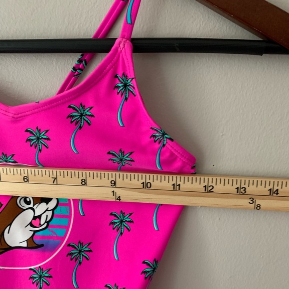 Buc-ees Girls One Piece Swimsuit Hot Pink Palm Tree Size Youth Large Tropical - Picture 5 of 7